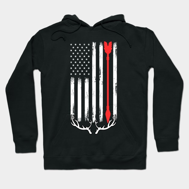 Patriotic Buck Hunting For Bowhunting Bow Hunter Enthusiast Hoodie by sBag-Designs